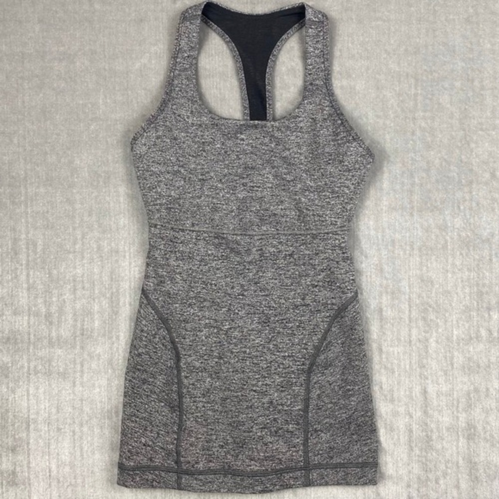 Lululemon Power Up Tank II Womens Size 4 Heathered Deep Coal Yoga Shelf Bra‎